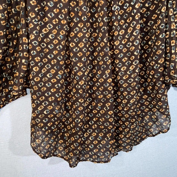Anthropologie Button Up Womens Large Brown Polka Dot Kimono 3/4 Sleeve Casual - Picture 14 of 16